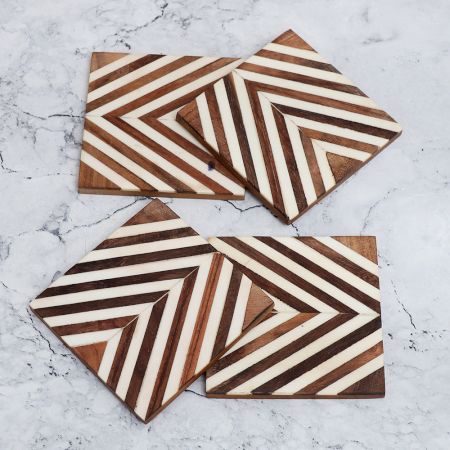 Handcrafted White & Brown Wooden Coasters in Set of 1